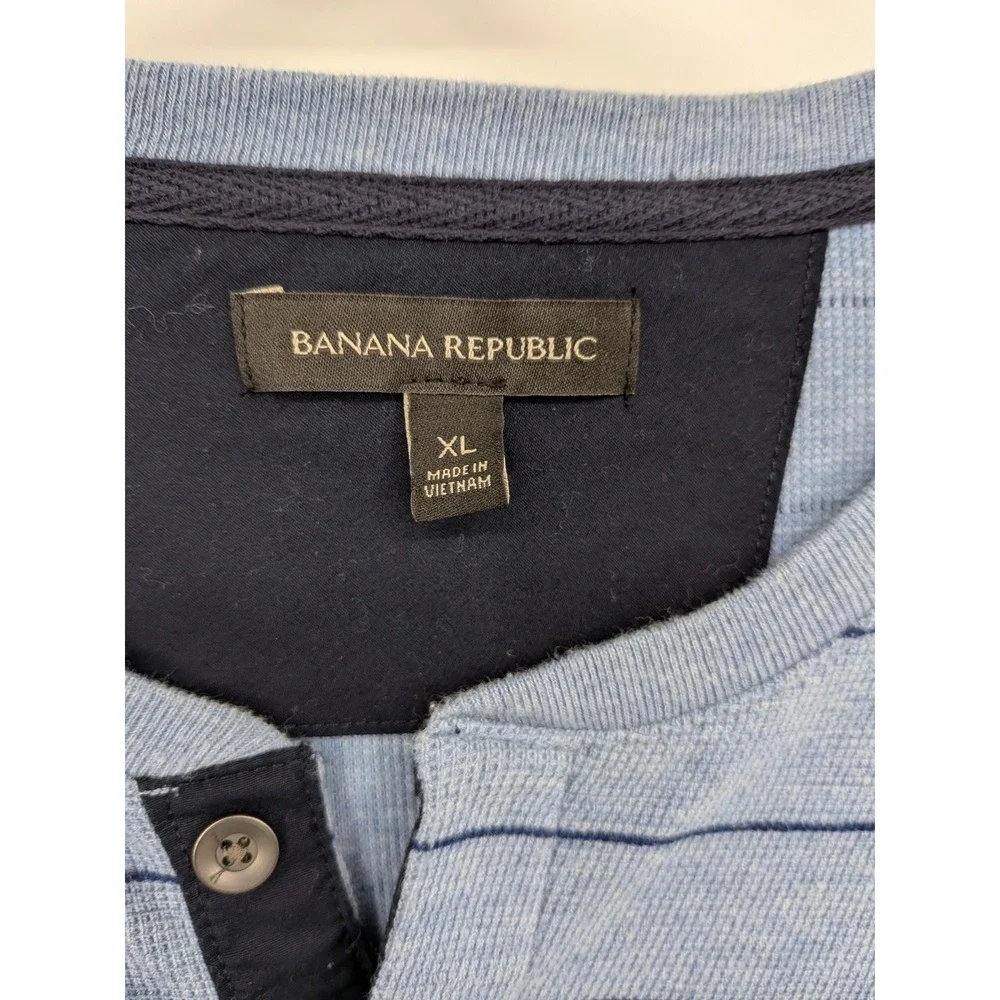 Banana Republic Y2K Henley Men XL‎ Blue Striped Long Sleeve Waffle Knit Thermal